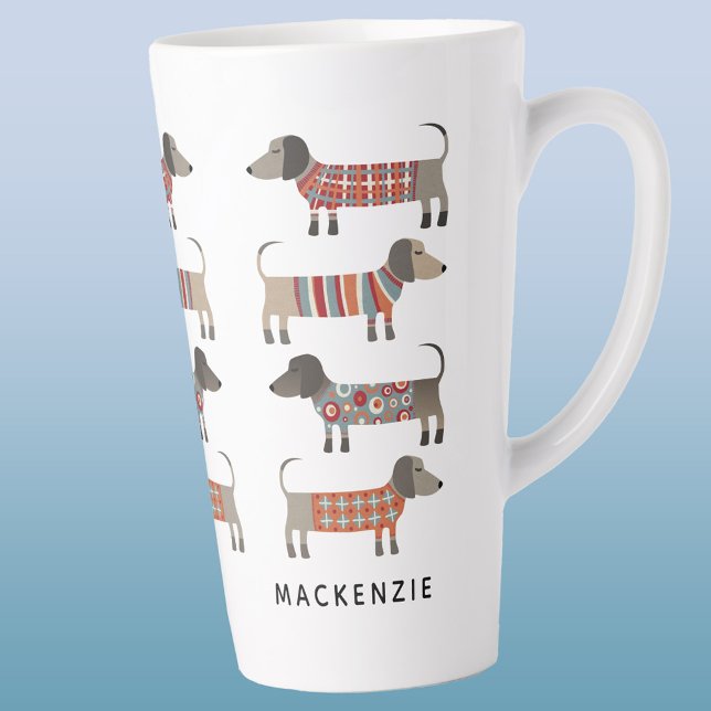 Dachshund Wiener Sausage Dog Personalised Latte Mug (Dachshund Wiener Sausage Dog personalized name latte mug)