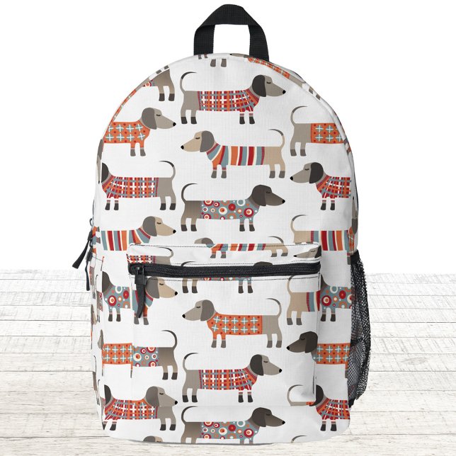 Dachshund Wiener Sausage Dog Printed Backpack (Fun Dachshund Wiener Sausage dog pattern backpack for school, work, leisure or travel)