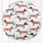 Dachshund Wiener Sausage Dog Round Cushion<br><div class="desc">Cute little Dachshund sausage or wiener dogs in woolly knitwear. Perfect for dog lovers and dog walkers.  Original art by Nic Squirrell.</div>