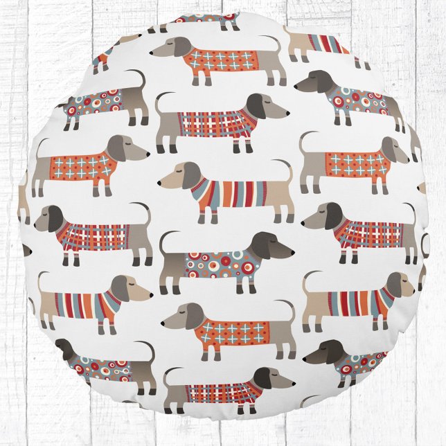 Dachshund Wiener Sausage Dog Round Cushion (Dachshund Wiener Sausage Dog pattren fun pillow)