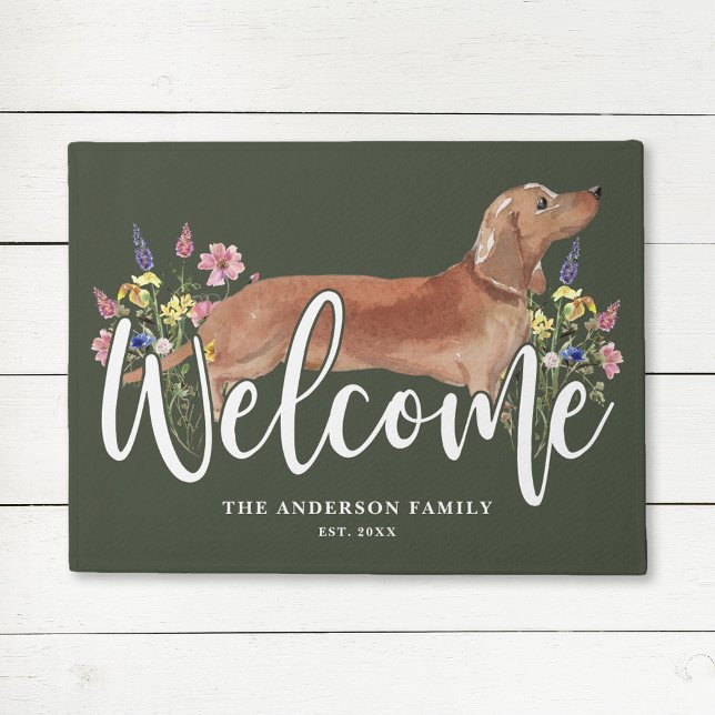 Dachshund Wildflower Green Welcome Doormat (Creator Uploaded)