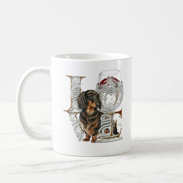 Dachshund Wine Glass Made LOVE Word Coffee Mug (Left)