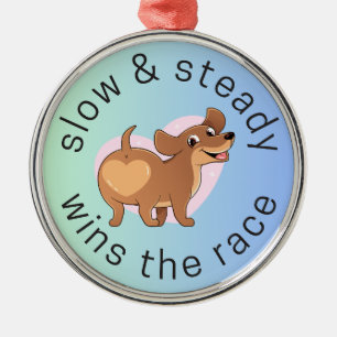 Dachshund Wins The Race Metal Tree Decoration
