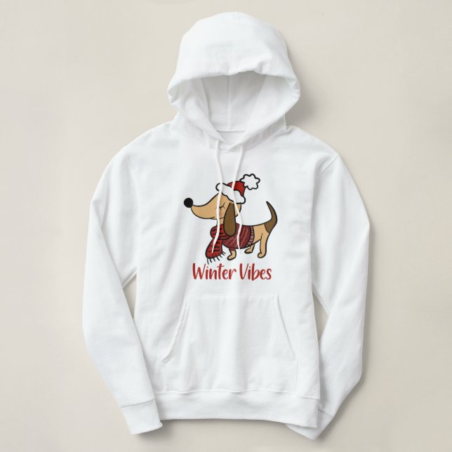 Dachshund Winter Dog Hoodie (Design Front)