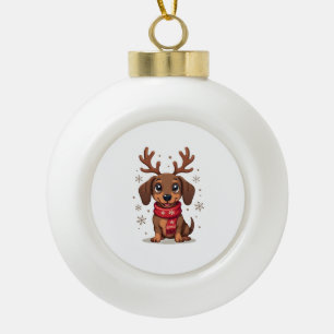 Dachshund Winter Joy Ceramic Ball Christmas Ornament