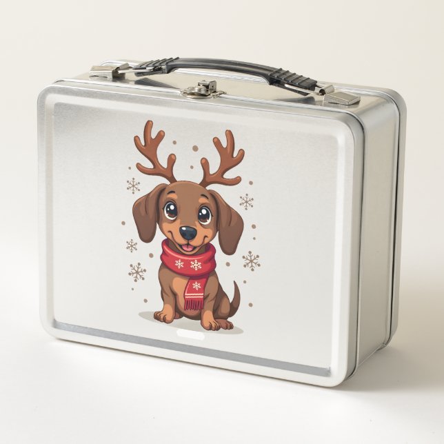Dachshund Winter Joy Metal Lunch Box (Front)