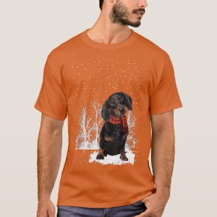 Dachshund Winter Scarf Dogs Tree Forest Snow Chri T-Shirt