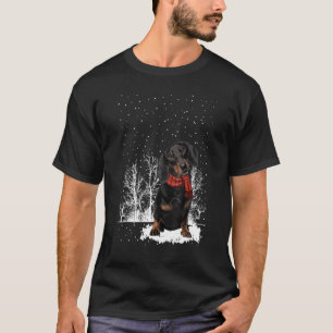 Dachshund Winter Scarf  Dogs Tree Forest Snow Chri T-Shirt