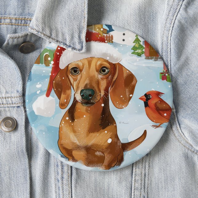 Dachshund Winter Wonderland Christmas Joy 6 Cm Round Badge (In Situ)