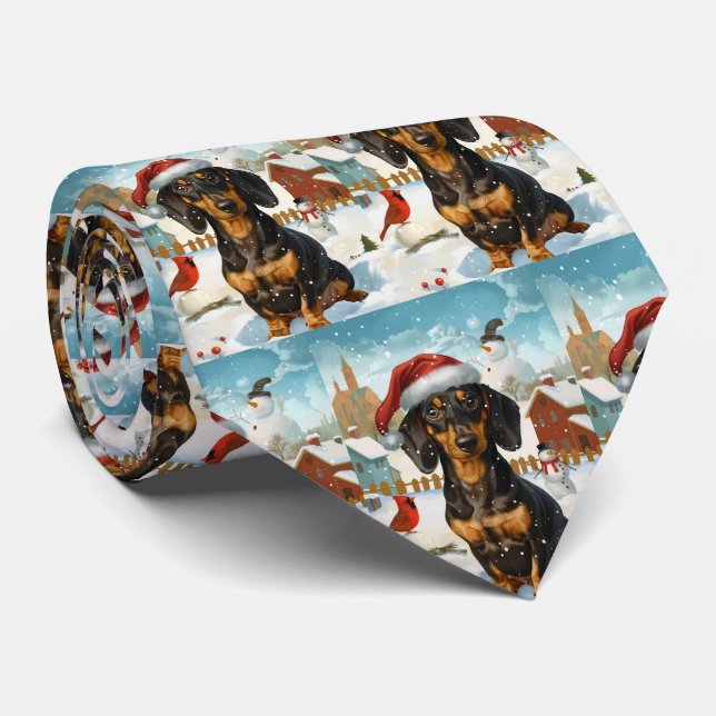 Dachshund Winter Wonderland Christmas Joy Tie (Rolled)