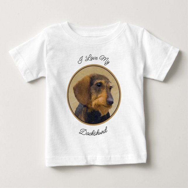 Dachshund (Wirehaired) Painting Original Dog Art Baby T-Shirt (Front)
