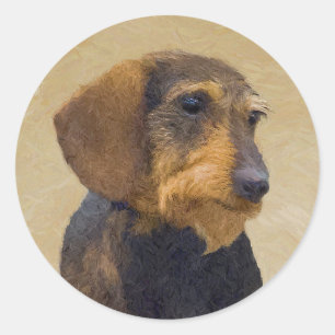Dachshund (Wirehaired) Painting Original Dog Art Classic Round Sticker