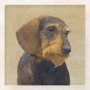 Dachshund (Wirehaired) Painting Original Dog Art Glass Coaster