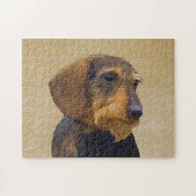 Dachshund (Wirehaired) Painting Original Dog Art Jigsaw Puzzle (Horizontal)
