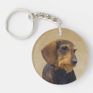Dachshund (Wirehaired) Painting Original Dog Art Key Ring