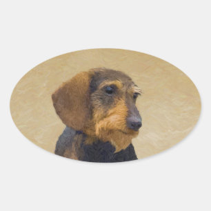 Dachshund (Wirehaired) Painting Original Dog Art Oval Sticker