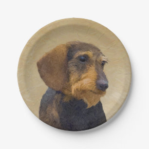 Dachshund (Wirehaired) Painting Original Dog Art Paper Plate