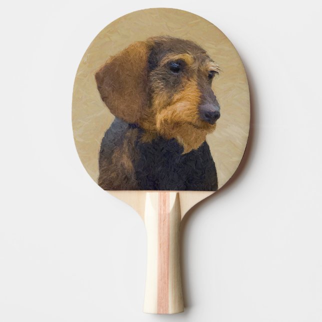 Dachshund (Wirehaired) Painting Original Dog Art Ping Pong Paddle (Front)