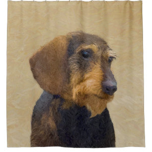 Dachshund (Wirehaired) Painting Original Dog Art Shower Curtain