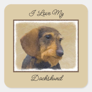 Dachshund (Wirehaired) Painting Original Dog Art Square Sticker