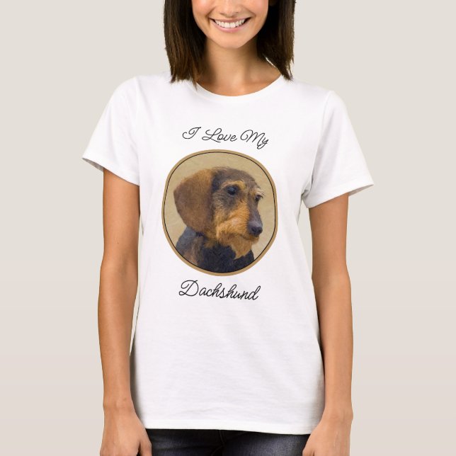 Dachshund (Wirehaired) Painting Original Dog Art T-Shirt (Front)