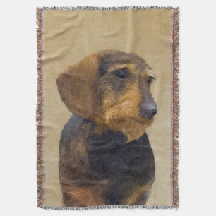 Dachshund (Wirehaired) Painting Original Dog Art Throw Blanket