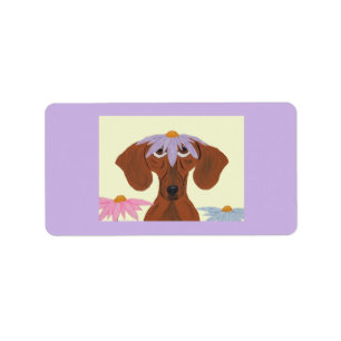 Dachshund with a Flower on its head Label