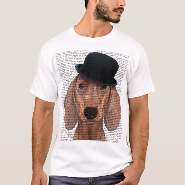 Dachshund with Black Bowler Hat T-Shirt (Front)