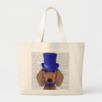 Dachshund With Blue Top Hat and Blue Moustache