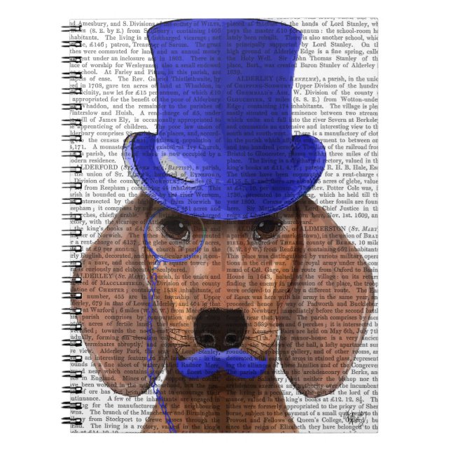 Dachshund With Blue Top Hat and Blue Moustache Spiral Notebook (Front)