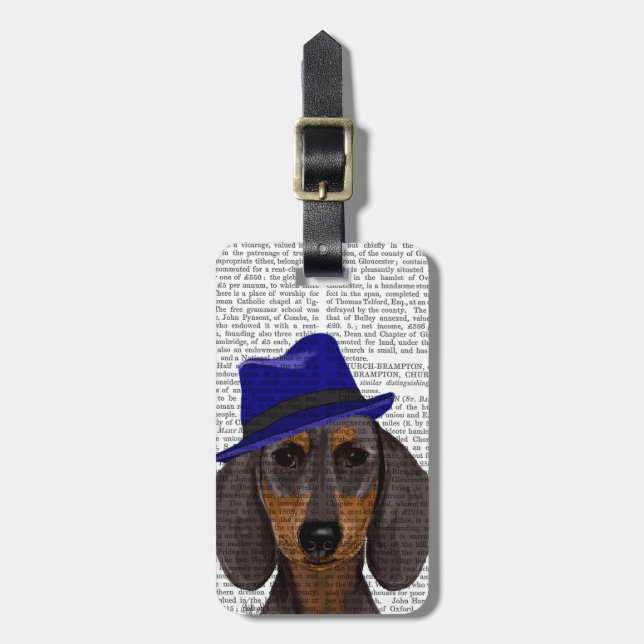 Dachshund With Blue Trilby Luggage Tag (Front Vertical)