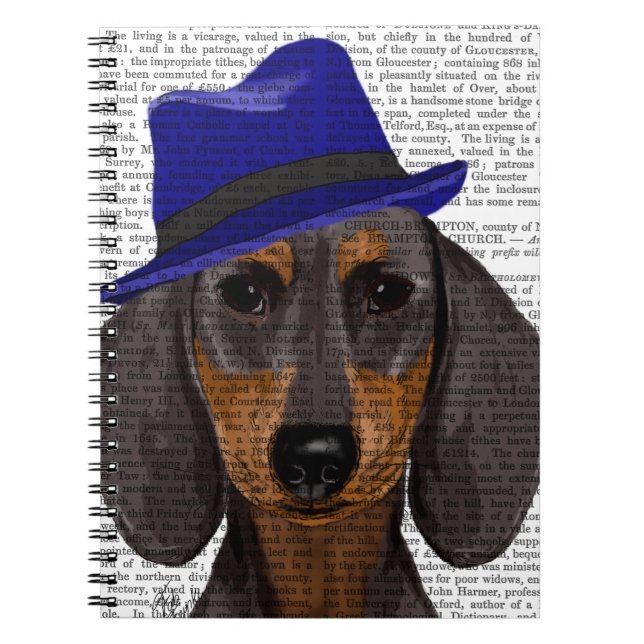 Dachshund With Blue Trilby Spiral Notebook (Front)