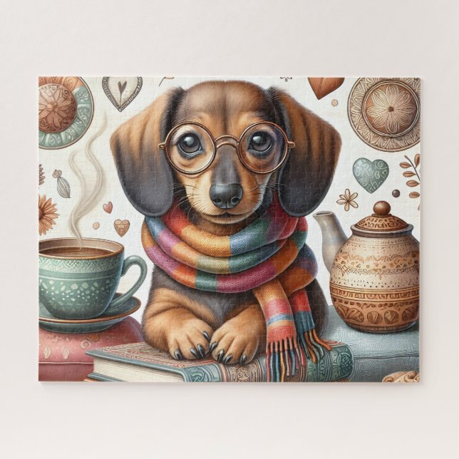 Dachshund With Coffee Jigsaw Puzzle (Horizontal)