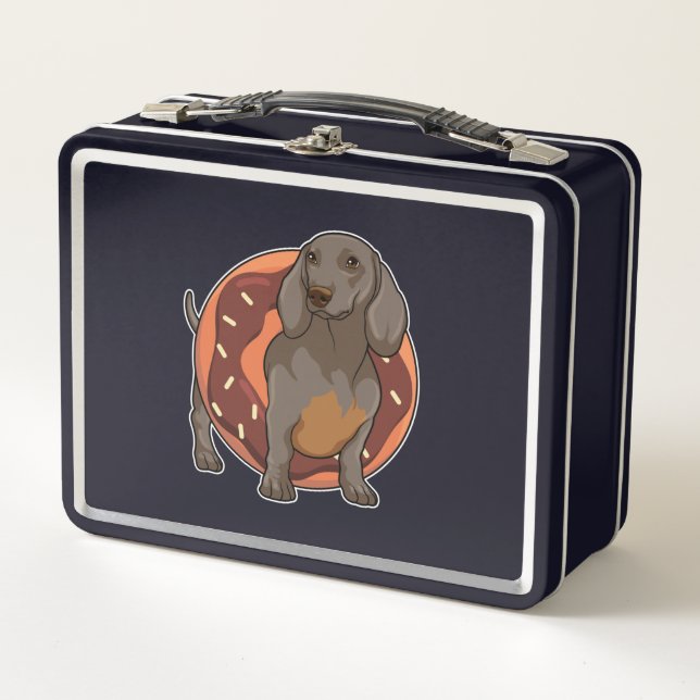 Dachshund with Doughnut Metal Lunch Box (Front)