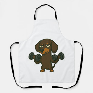 Dachshund with dumbbell fitness training biceps wo apron