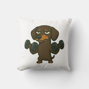 Dachshund with dumbbell fitness training biceps wo cushion