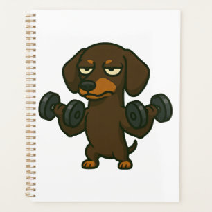 Dachshund with dumbbell fitness training biceps wo planner