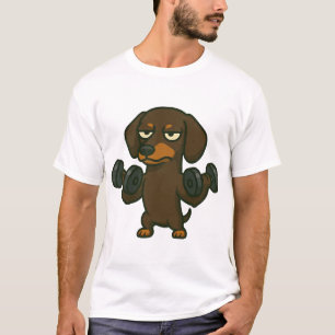 Dachshund with dumbbell fitness training biceps wo T-Shirt
