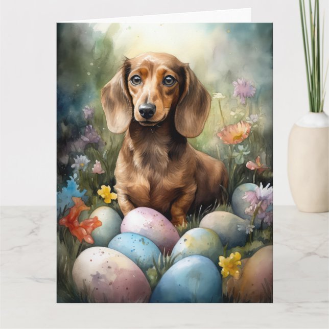 Dachshund with Easter Eggs Card (Front)