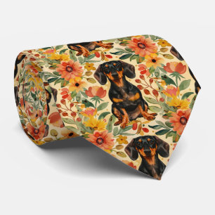 Dachshund With Flowers Gouache Tie