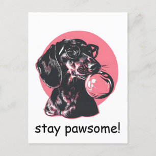 Dachshund with glasses and bubble gum personalised postcard
