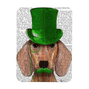 Dachshund With Green Top Hat and Moustache Magnet