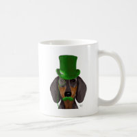 Dachshund with Green Top Hat Black Tan 2