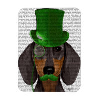 Dachshund with Green Top Hat Black Tan 2