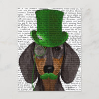 Dachshund with Green Top Hat Black Tan 2