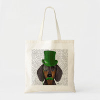 Dachshund with Green Top Hat Black Tan 2