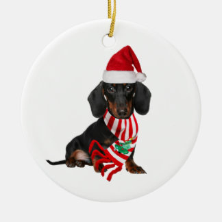 Dachshund With Hat Scaft Christmas Ceramic Tree Decoration