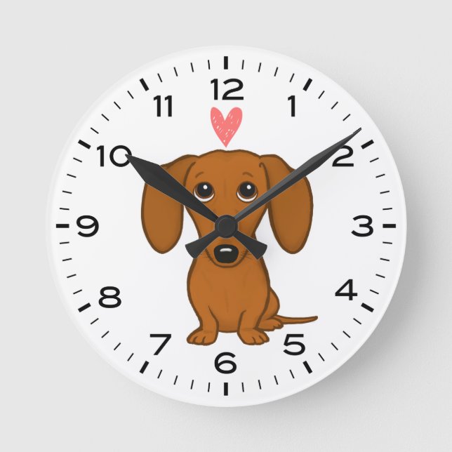 Dachshund with Heart Cute Wiener Dog Round Clock (Front)