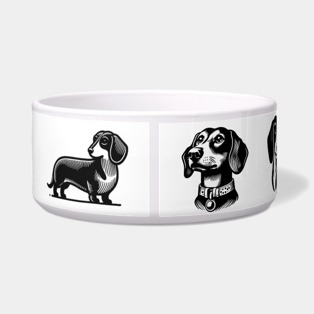 Dachshund with NAME Bowls (Back)