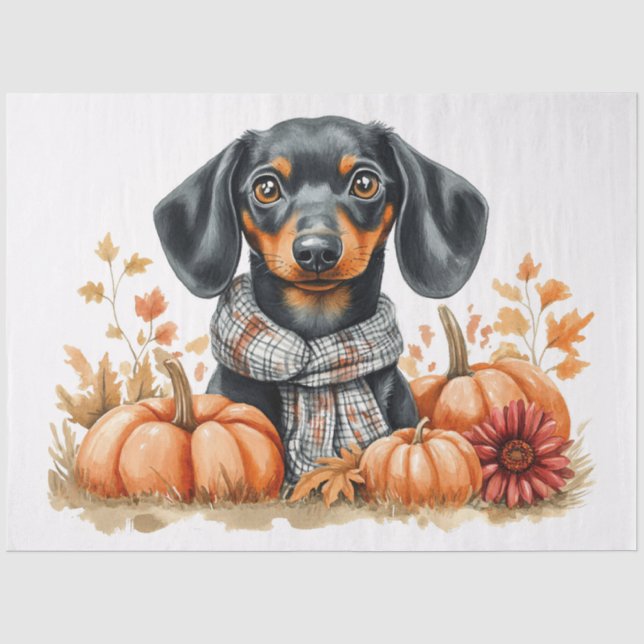 Dachshund with Pumpkins Decoupage Tissue Paper (Front)